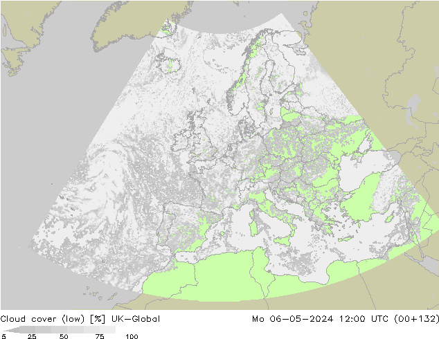 zachmurzenie (niskie) UK-Global pon. 06.05.2024 12 UTC