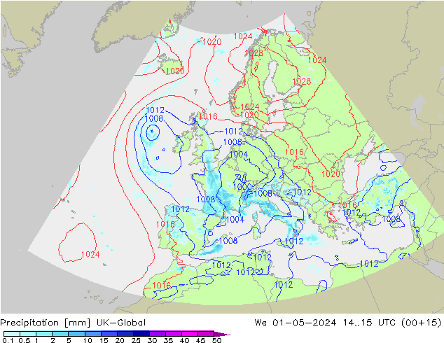 Precipitation UK-Global We 01.05.2024 15 UTC