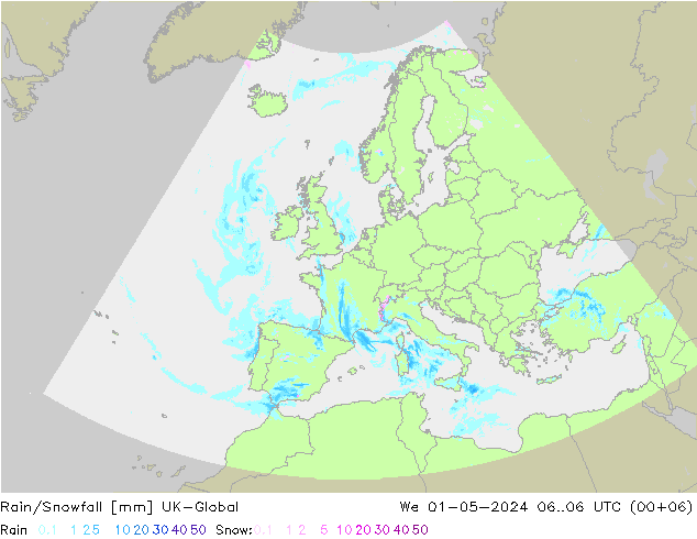 Regen/Schneefall UK-Global Mi 01.05.2024 06 UTC