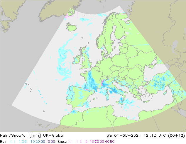 Rain/Snowfall UK-Global We 01.05.2024 12 UTC