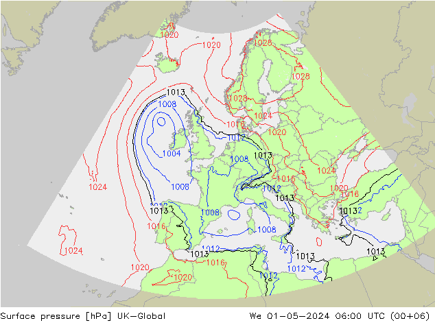 Presión superficial UK-Global mié 01.05.2024 06 UTC