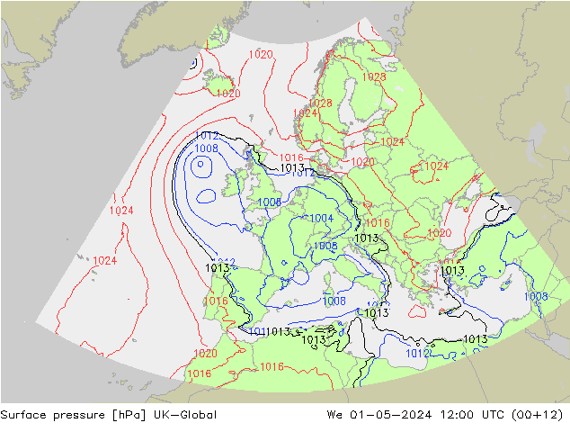 Atmosférický tlak UK-Global St 01.05.2024 12 UTC