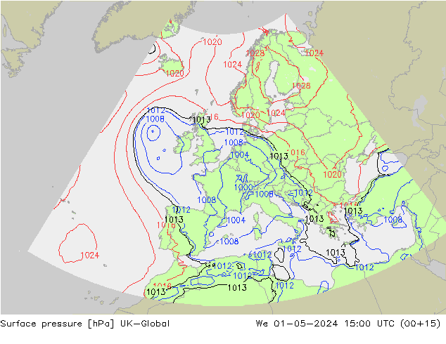 Surface pressure UK-Global We 01.05.2024 15 UTC