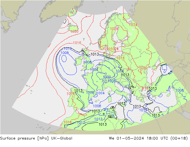 Surface pressure UK-Global We 01.05.2024 18 UTC