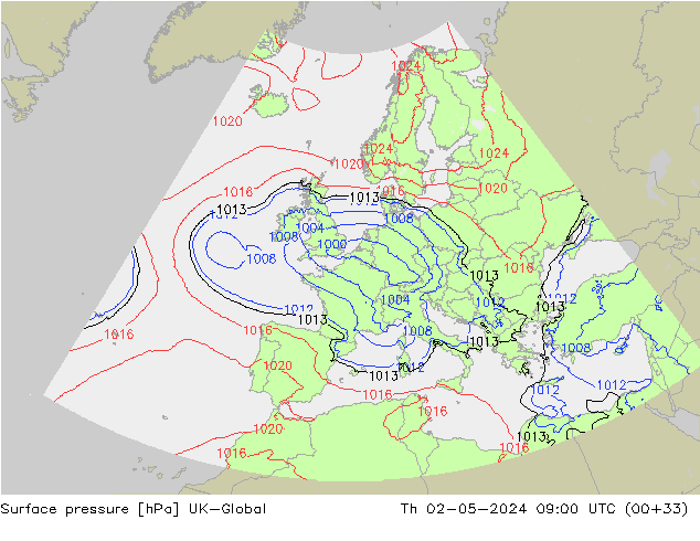 Surface pressure UK-Global Th 02.05.2024 09 UTC