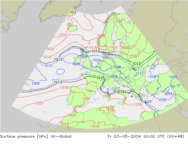 Atmosférický tlak UK-Global Pá 03.05.2024 00 UTC