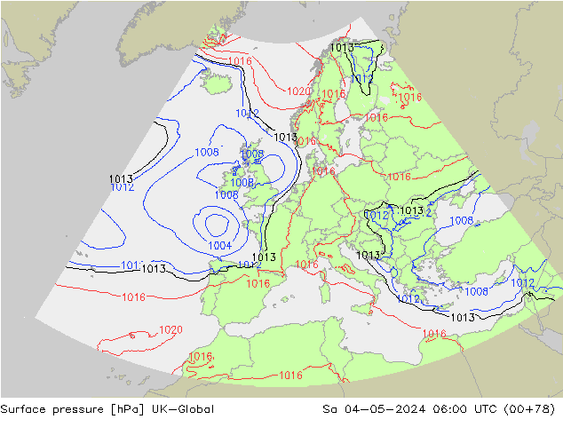 Pressione al suolo UK-Global sab 04.05.2024 06 UTC