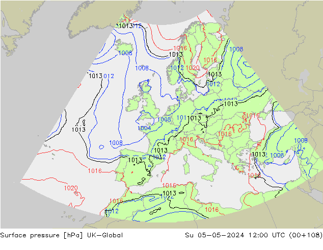 Pressione al suolo UK-Global dom 05.05.2024 12 UTC