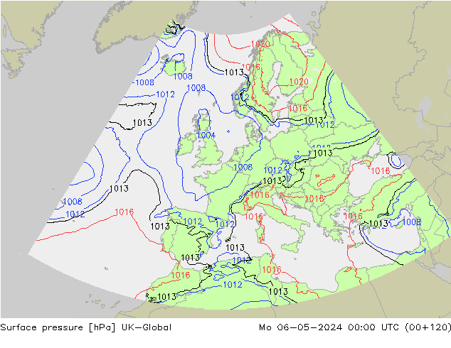 Surface pressure UK-Global Mo 06.05.2024 00 UTC