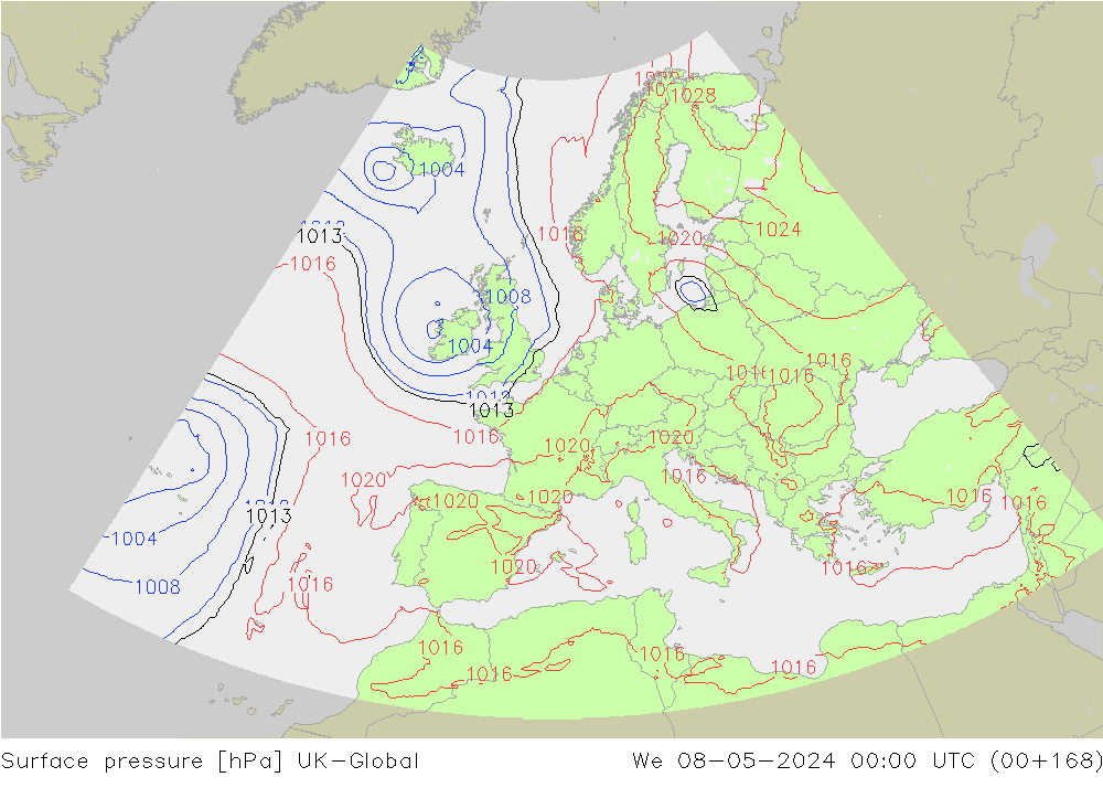 Yer basıncı UK-Global Çar 08.05.2024 00 UTC