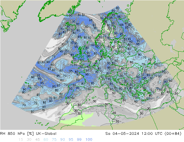 RH 850 hPa UK-Global sab 04.05.2024 12 UTC