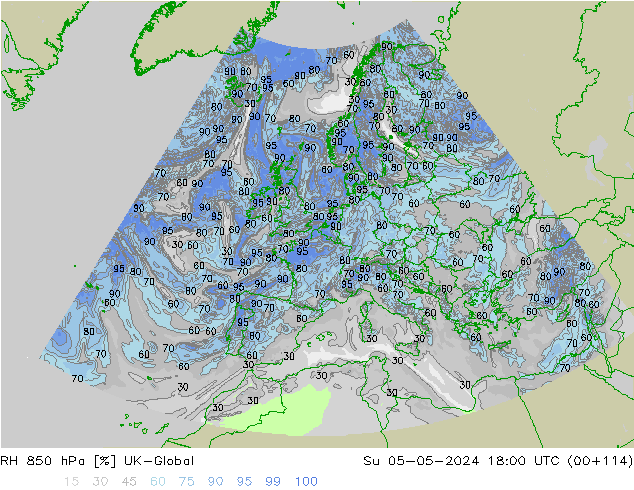 RH 850 hPa UK-Global Dom 05.05.2024 18 UTC