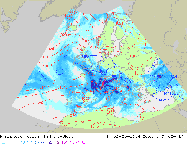 Totale neerslag UK-Global vr 03.05.2024 00 UTC