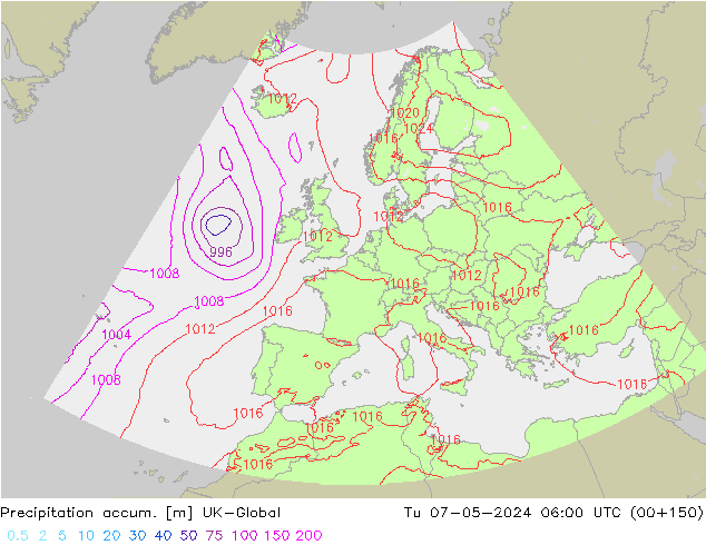 Precipitation accum. UK-Global Tu 07.05.2024 06 UTC