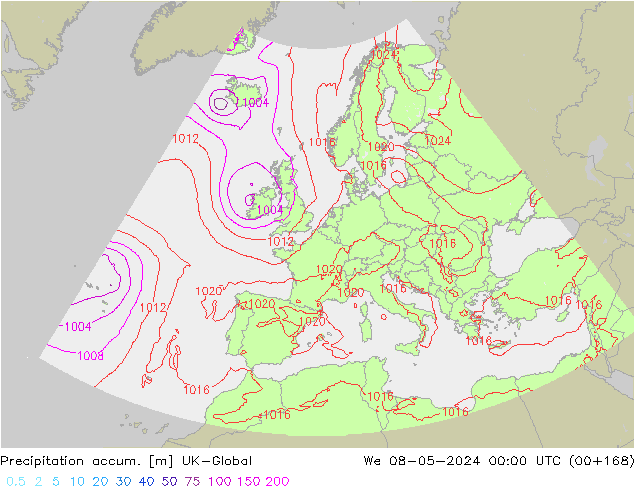 Précipitation accum. UK-Global mer 08.05.2024 00 UTC