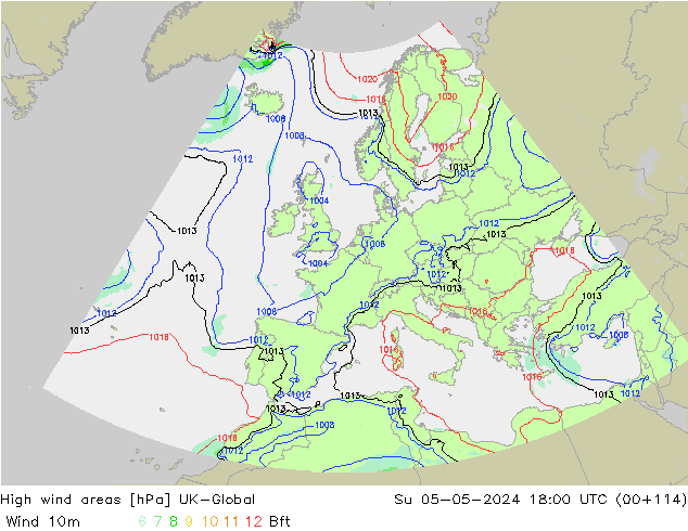 High wind areas UK-Global Su 05.05.2024 18 UTC