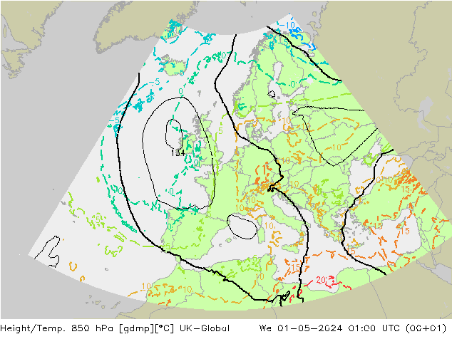Height/Temp. 850 hPa UK-Global We 01.05.2024 01 UTC