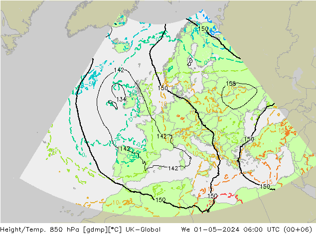 Height/Temp. 850 hPa UK-Global We 01.05.2024 06 UTC