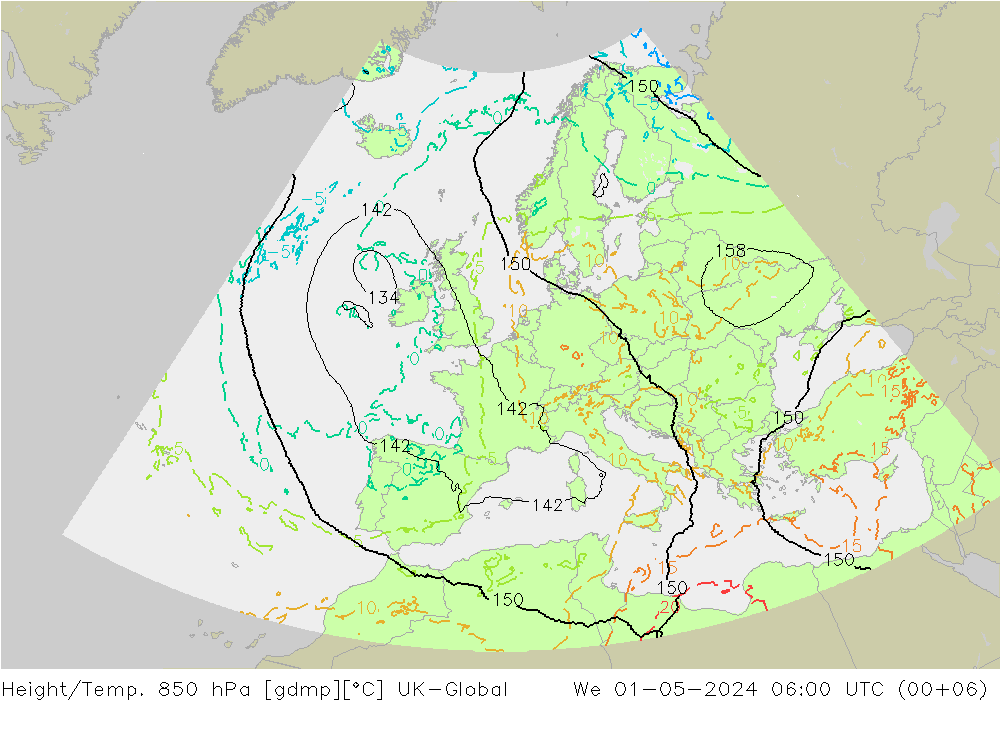Height/Temp. 850 hPa UK-Global Qua 01.05.2024 06 UTC
