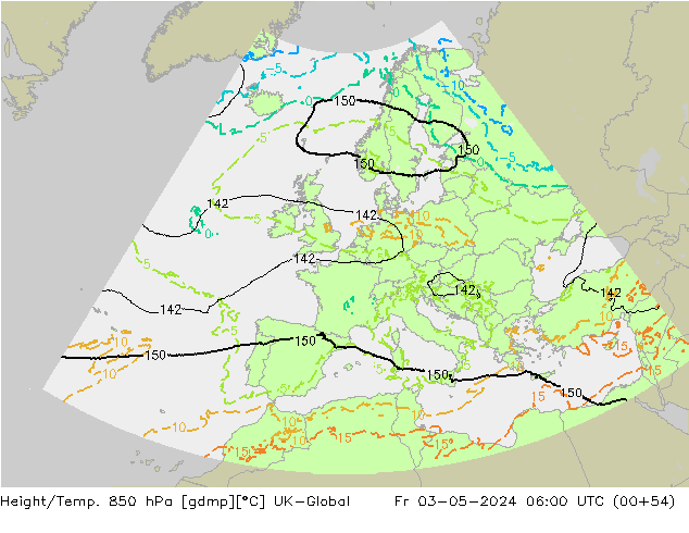 Height/Temp. 850 hPa UK-Global Pá 03.05.2024 06 UTC