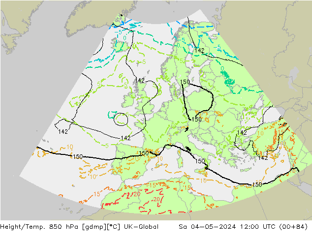 Height/Temp. 850 hPa UK-Global Sa 04.05.2024 12 UTC