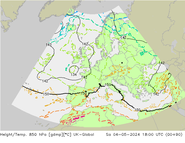 Height/Temp. 850 hPa UK-Global Sa 04.05.2024 18 UTC