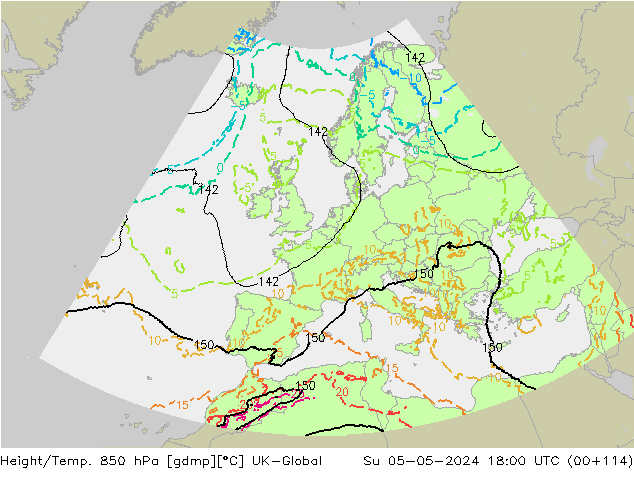 Height/Temp. 850 hPa UK-Global Su 05.05.2024 18 UTC