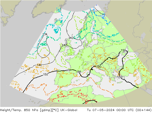Height/Temp. 850 hPa UK-Global Tu 07.05.2024 00 UTC