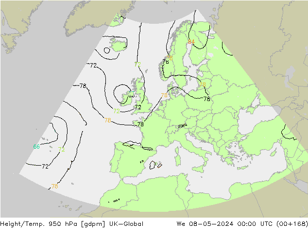 Height/Temp. 950 гПа UK-Global ср 08.05.2024 00 UTC