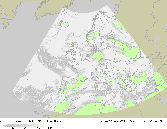 Bewolking (Totaal) UK-Global vr 03.05.2024 00 UTC