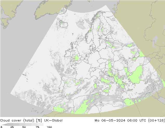 Cloud cover (total) UK-Global Mo 06.05.2024 06 UTC