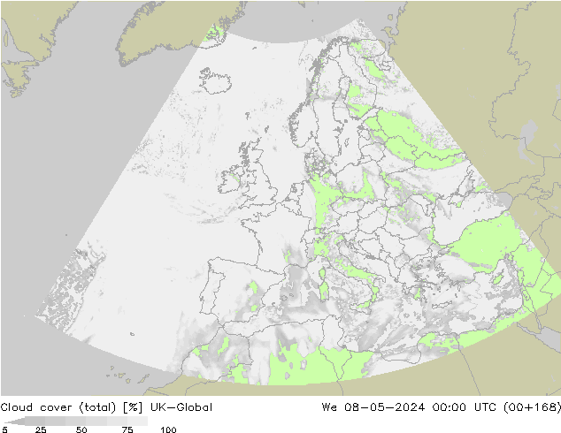 Cloud cover (total) UK-Global We 08.05.2024 00 UTC