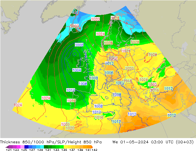 Thck 850-1000 hPa UK-Global We 01.05.2024 03 UTC