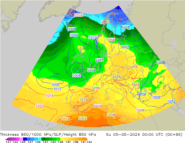 Schichtdicke 850-1000 hPa UK-Global So 05.05.2024 00 UTC