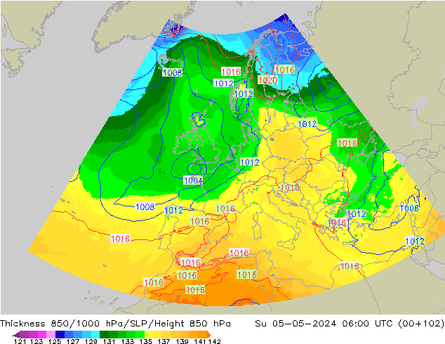 Thck 850-1000 hPa UK-Global Su 05.05.2024 06 UTC