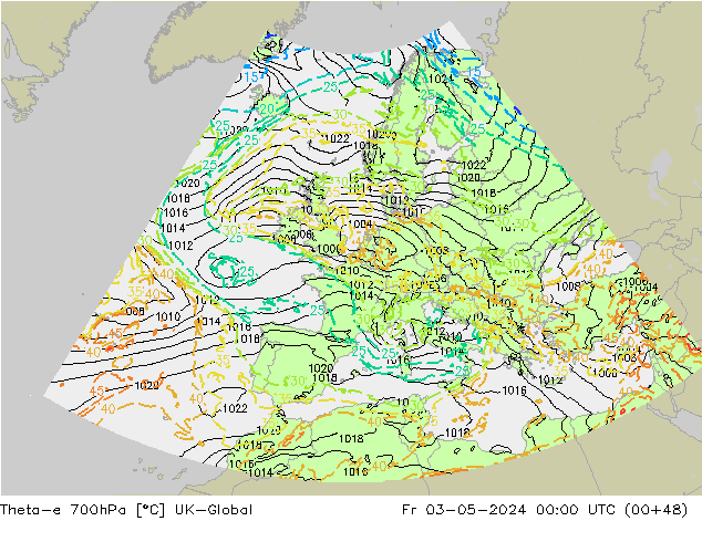 Theta-e 700hPa UK-Global vr 03.05.2024 00 UTC