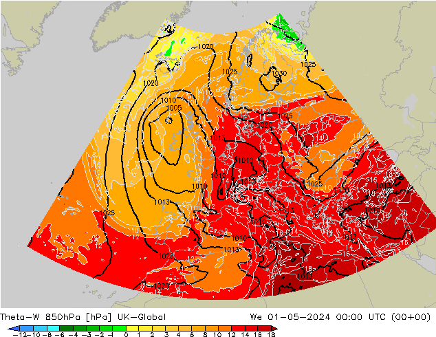 Theta-W 850гПа UK-Global ср 01.05.2024 00 UTC