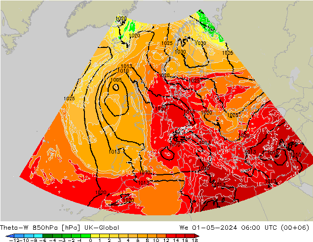 Theta-W 850гПа UK-Global ср 01.05.2024 06 UTC