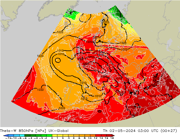 Theta-W 850hPa UK-Global Th 02.05.2024 03 UTC