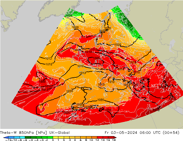 Theta-W 850hPa UK-Global Fr 03.05.2024 06 UTC