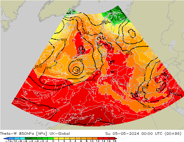 Theta-W 850гПа UK-Global Вс 05.05.2024 00 UTC