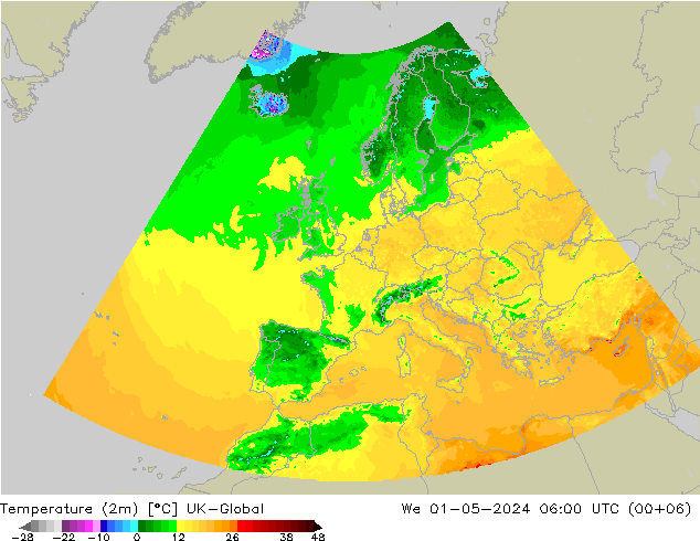 Temperature (2m) UK-Global St 01.05.2024 06 UTC