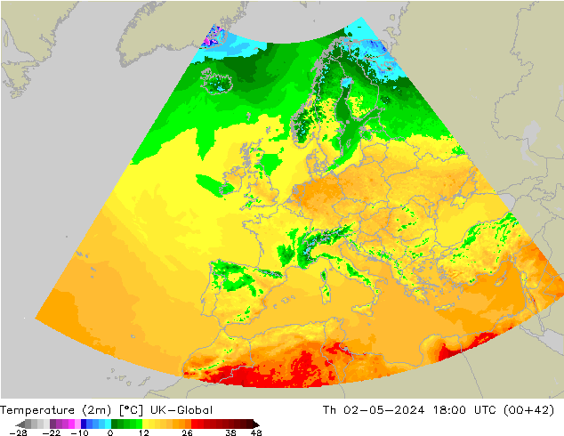 Temperaturkarte (2m) UK-Global Do 02.05.2024 18 UTC