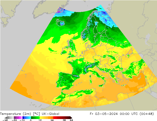 Temperature (2m) UK-Global Fr 03.05.2024 00 UTC