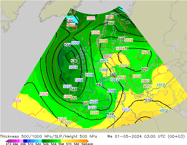 Thck 500-1000hPa UK-Global  01.05.2024 03 UTC