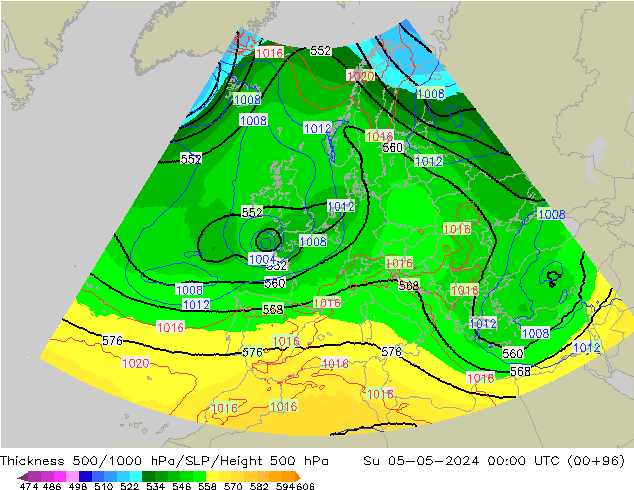Thck 500-1000hPa UK-Global dim 05.05.2024 00 UTC