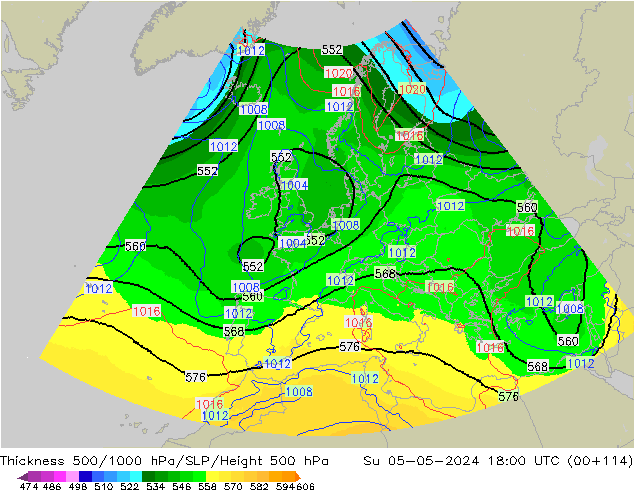 Thck 500-1000hPa UK-Global Su 05.05.2024 18 UTC