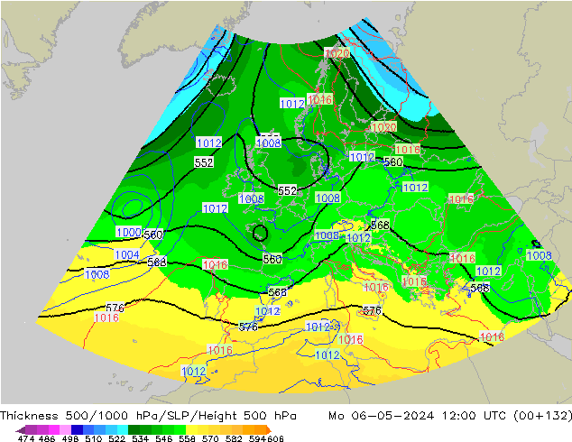 Thck 500-1000hPa UK-Global Mo 06.05.2024 12 UTC