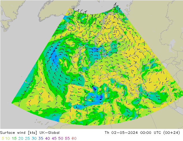 Surface wind UK-Global Th 02.05.2024 00 UTC