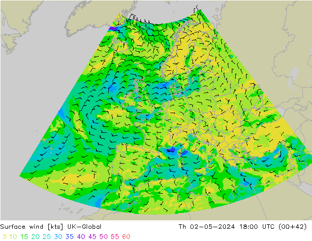 Surface wind UK-Global Th 02.05.2024 18 UTC